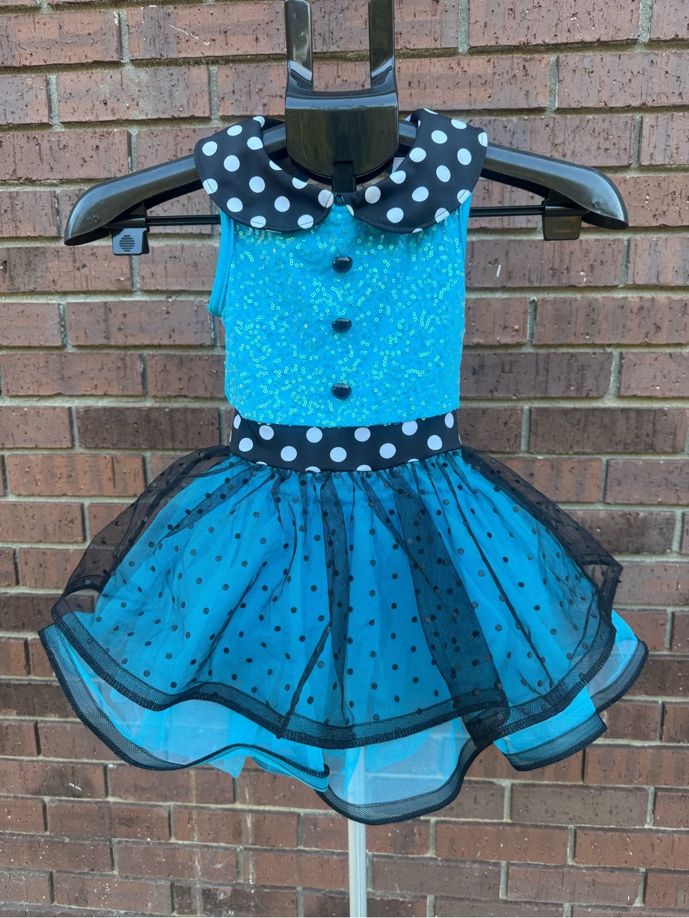 Weissman SC Small Child Turquoise Black Polka Dot Tap Jazz Sequin Dance Costume